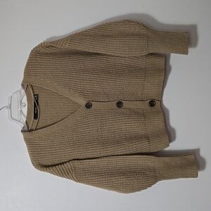 VERO MODA Women's Cable Knit Tan Cardigan Size S Long Sleeve Cropped Sweater